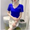 New Summer Streetwear Girl Chic Ruffled Hot Diamonds T-Shirt Fashion V-Neck Short Sleeve Mesh Tops Women's Tees Clothes Blouse