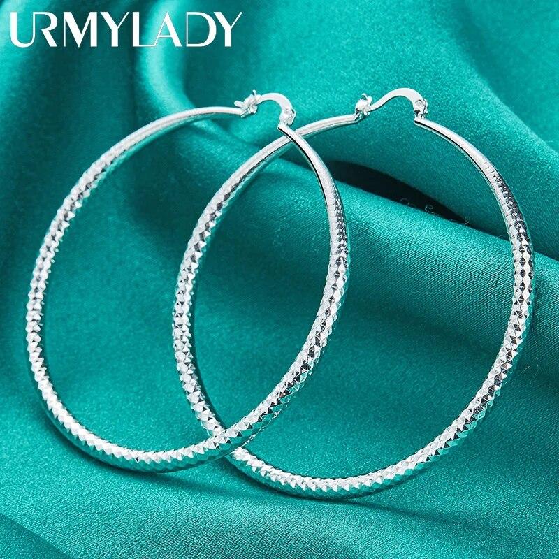 URMYLADY стерлингового серебра 925 пробы 70 мм круглые серьги для женщин модные свадебные помолвочные очаровательные ювелирные изделия