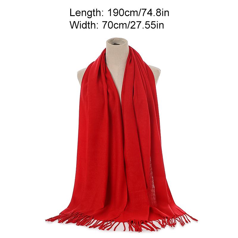 Women Scarf Shawl Soft Thickened Solid Color Winter Warm Tassels Fashion Accessories