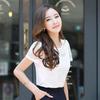 Women's Summer Fashion Shirt Round Neck Short Sleeve Hollow Lace Chiffon Shirt Top