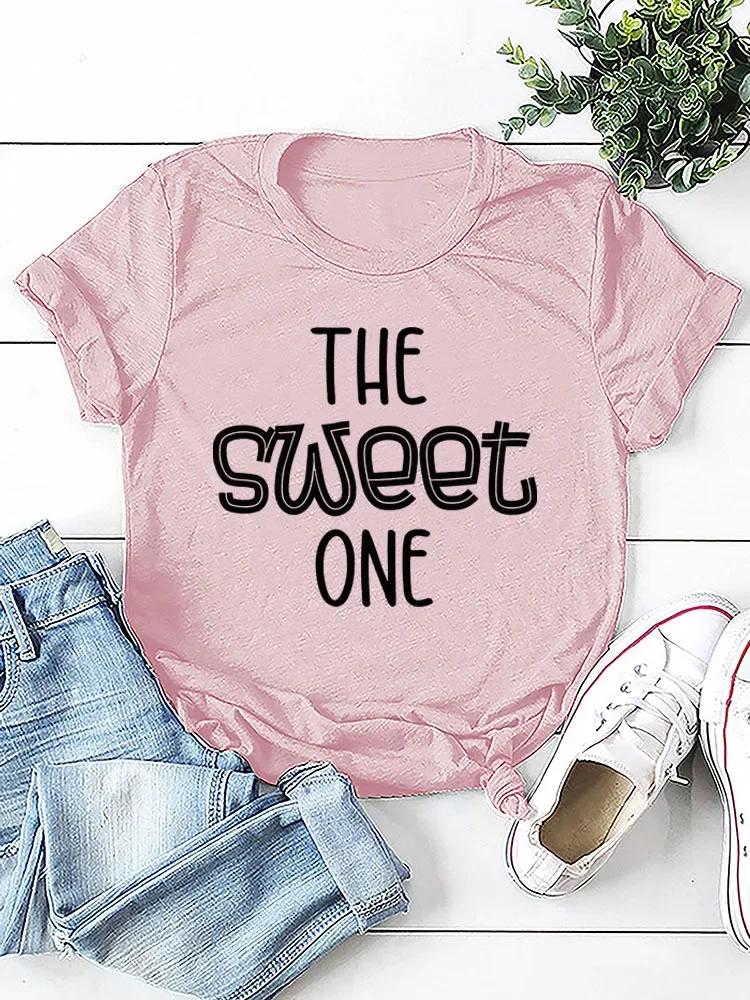 Женская футболка с принтом в виде буквы THE SWEET ONE и коротким рукавом с круглым вырезом, свободная женская футболка, женские футболки, топы, женские рубашки