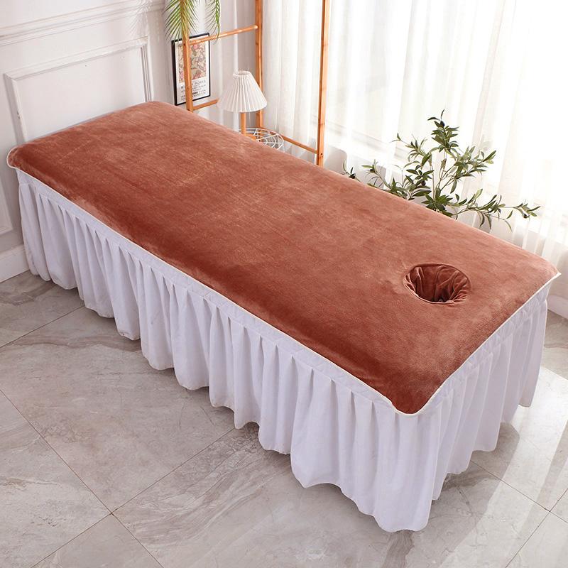 1PC Beauty Salon Bed Sheets SPA Massage Bed Cover Solid Color with Hole Thickened Velvet Towel