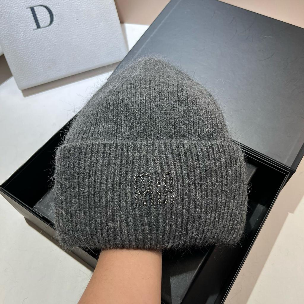 [Rabbit Fur] Min Thickened And Enlarged Double-Folded Edge Small Knitted Hat Winter Warm Plush Hat