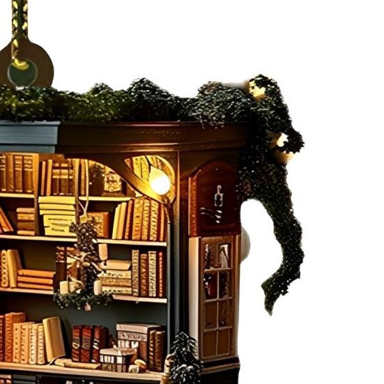 1Pc/2Pcs Christmas Bookstore Ornament Acrylic 2D Flat Book Store Ornament Xmas Tree Hanging Decoration for Book Lovers