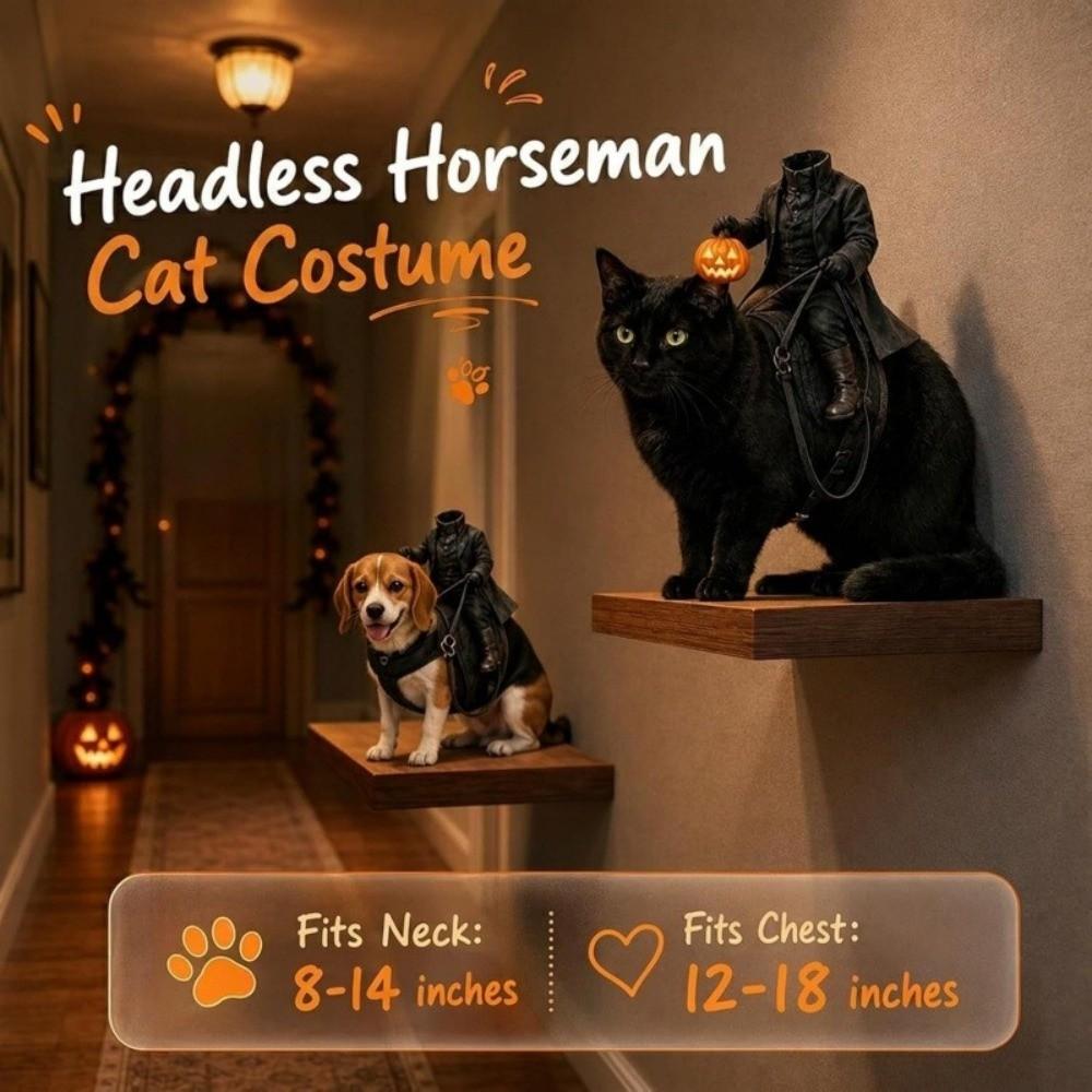 Adjustable Straps Headless Horseman Pet Costume Glowing Pumpkin Pet Rider Costume for Cats