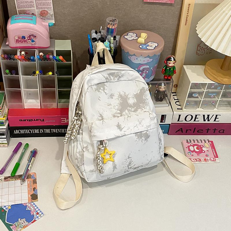 Портфель: Рюкзак tie-dye для студентки колледжа, нишевый дизайн, высокоэстетичный рюкзак в студенческом стиле, легкий, вместительный повседневный рюкзак