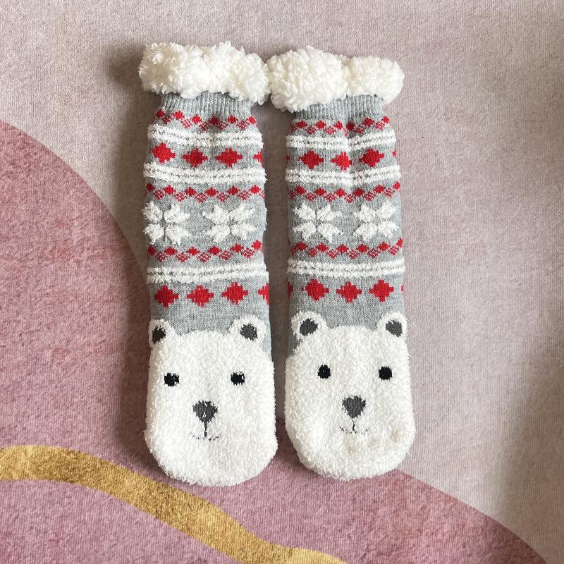 Thermal Fluffy Sock Women Panda Winter Warm Plush Non Slip Home Sleeping Soft Female Floor Grip Fuzzy Slipper Sock Short Funny
