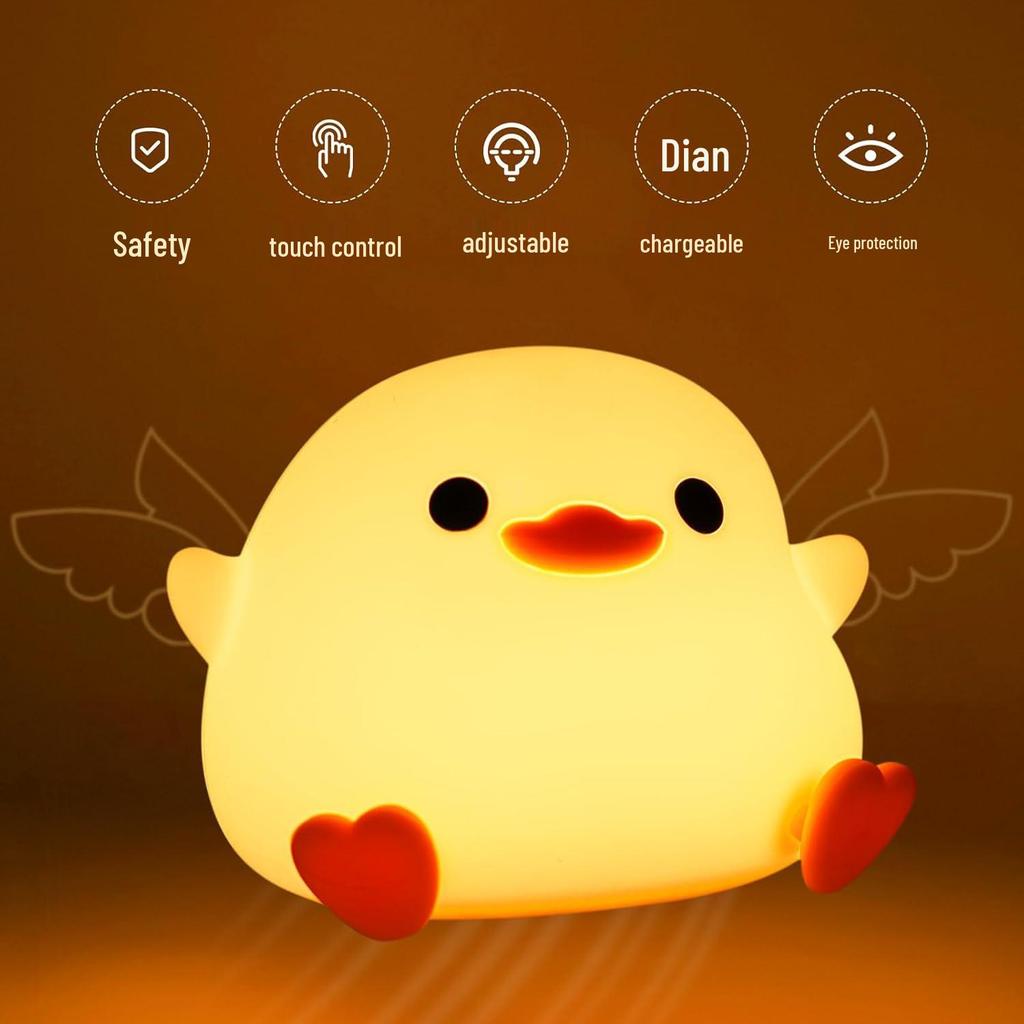 Doudou Duck Silicone Night Light: Rechargeable, Warm Sensor Lamp for Bedside and Night Use