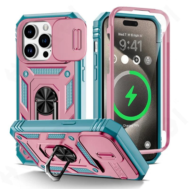 Case For iPhone 15 14 13 12 11 Pro XS Max XR 8 7 Plus Camera Slide Military Grade Armor Protection 360 Degree Rotate Armor Cover