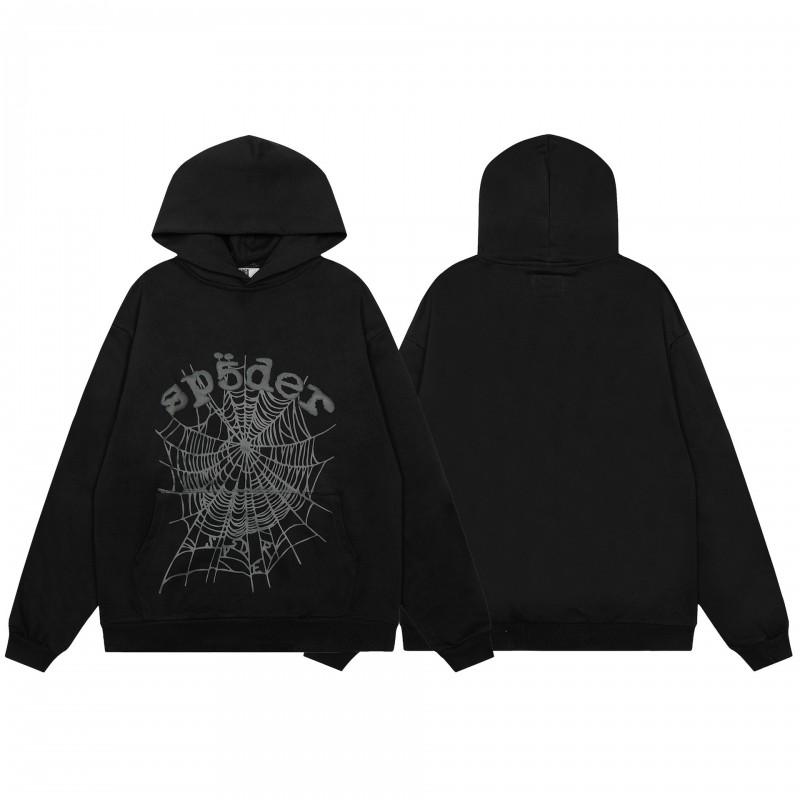 Sp5der Letter Print Hooded Sweatshirt Unisex Oversized Cotton Pullover Fall Casual Wear