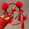 Red Hairband New Year Hair Band Tassel Chinese Style Headdress Red Bow Headband Party Decoration