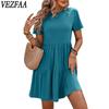 Женская мода лето весна однотонный принт с коротким рукавом и круглым вырезом с высокой талией повседневные платья