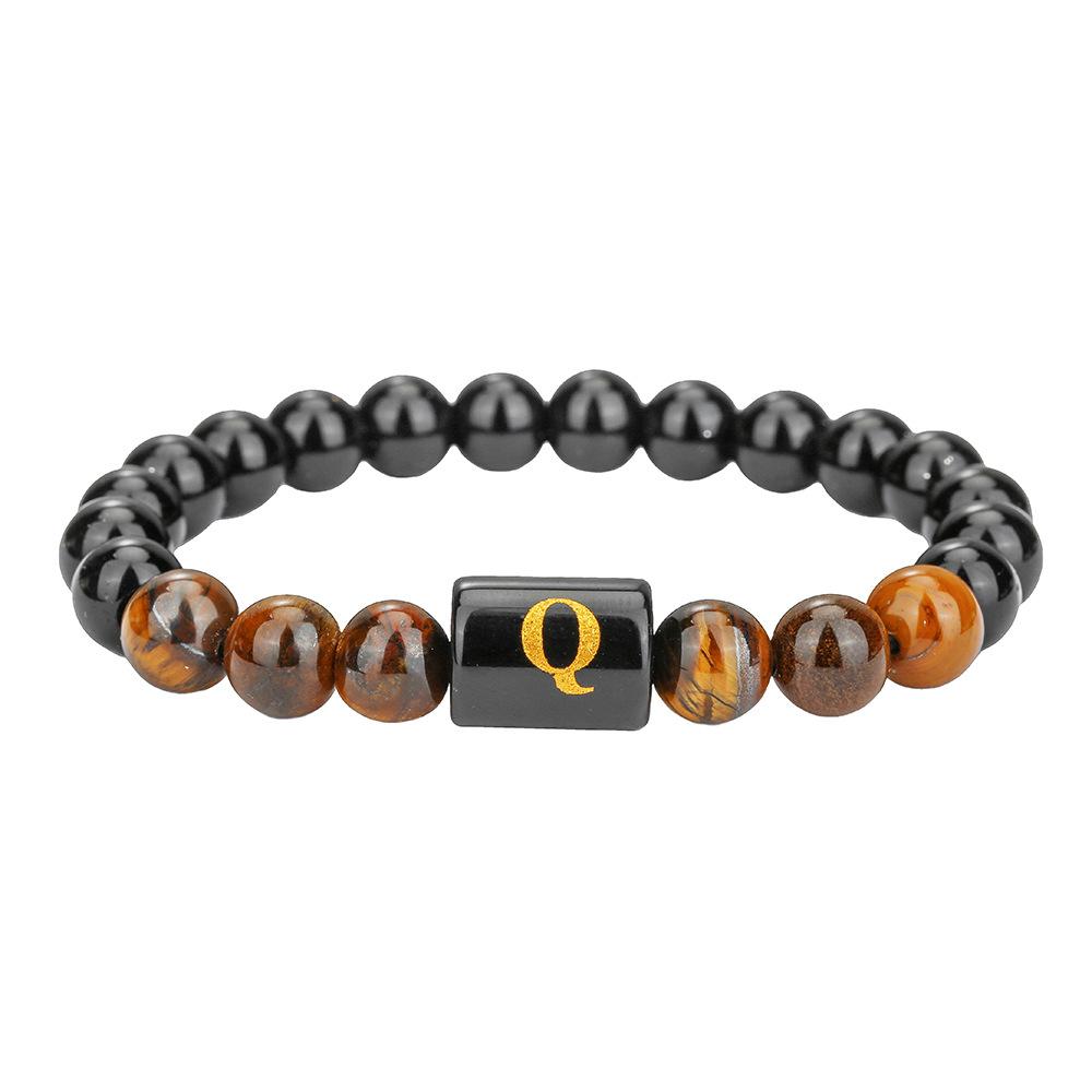 11 English alphabet tiger's eye stone bracelet ins design sense natural stone elastic beaded bracelet