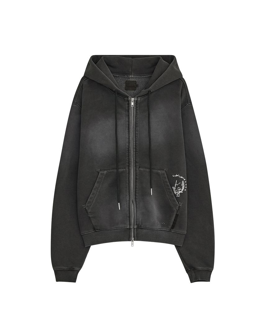 Defgarments Пигментная щетка с капюшоном на молнии [Угольный]