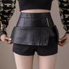 Autumn & Winter 2023 Black High Waist A-Line PU Leather Skirt with Slit