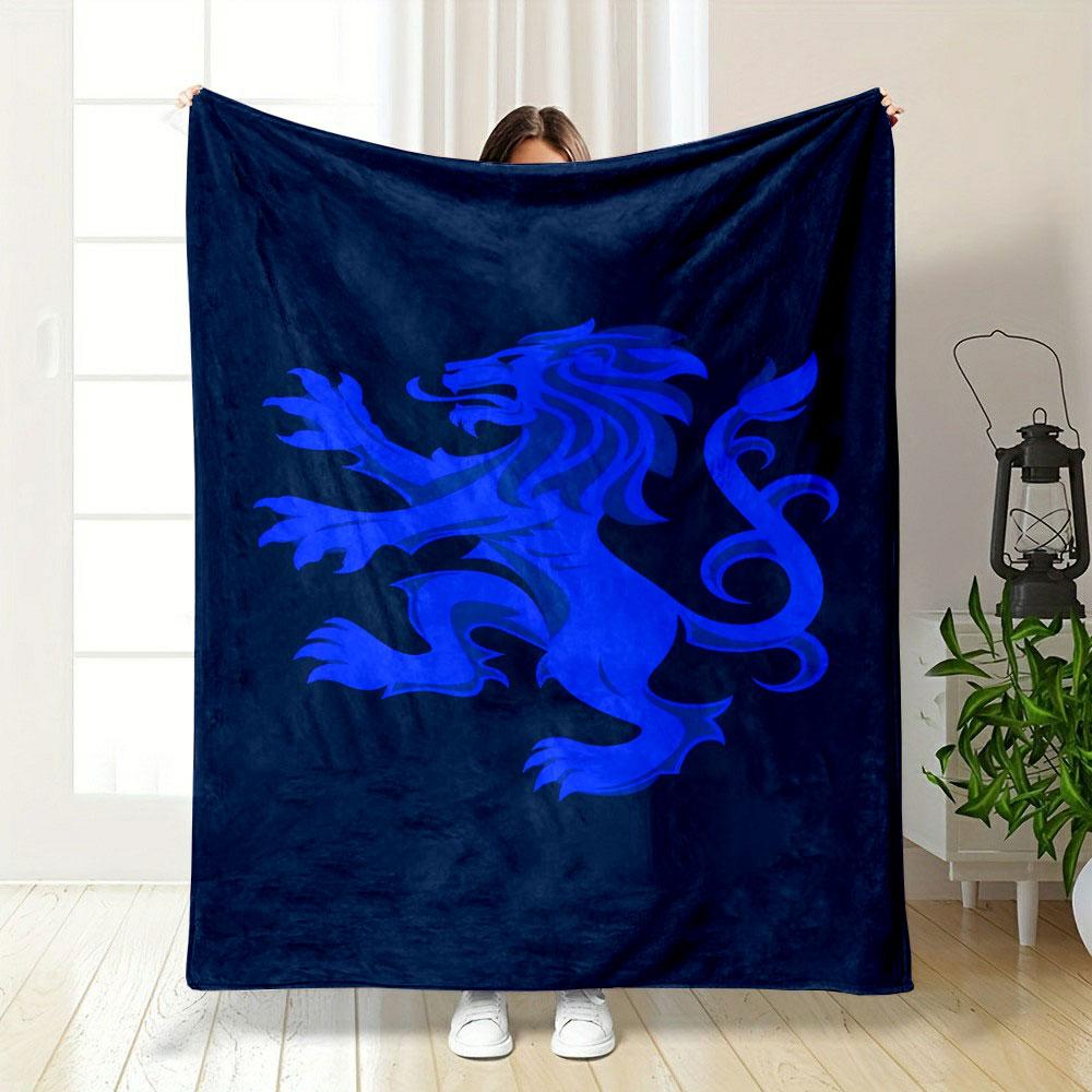 Blue Lion Crest Design Patterned blanket, flannel, suitable for all seasons, home decor, warm and cozy
