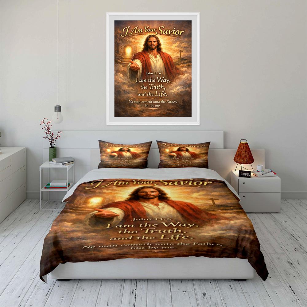 Christian Savior Bedding Set with Verse Bedding set (1 duvet cover, 2 pillowcases, duvet not included)