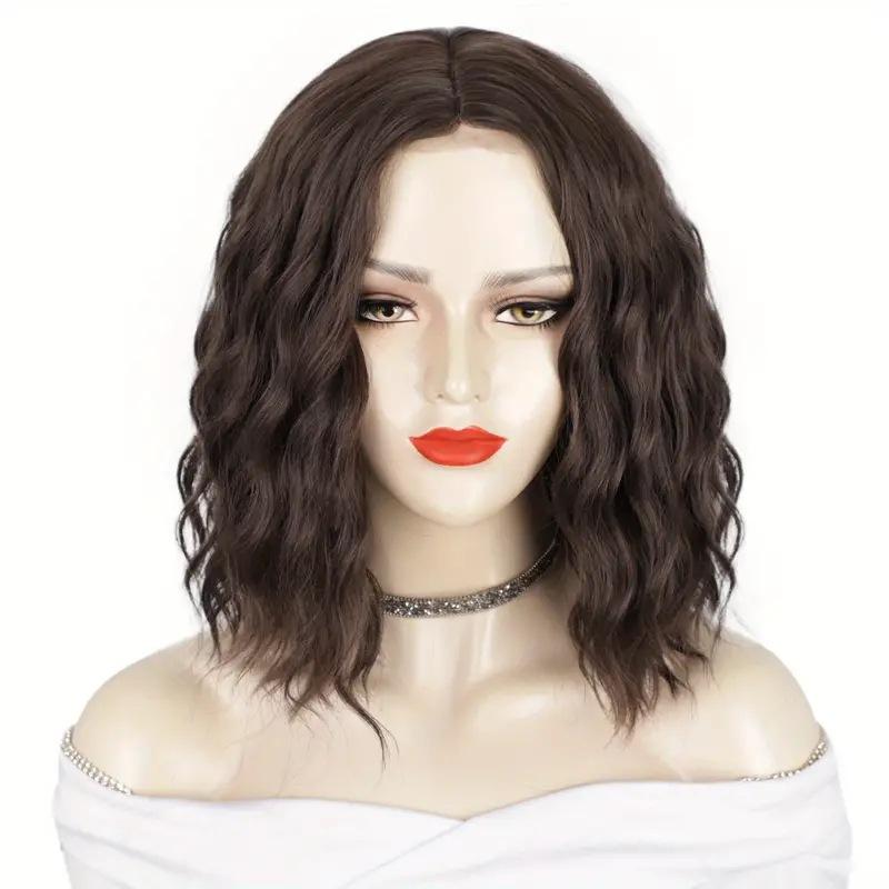 Синтетические короткие волнистые парики, черный, коричневый, розовый, винно-красный парик, волосы до плеч для женщин, средняя часть, термостойкий парик