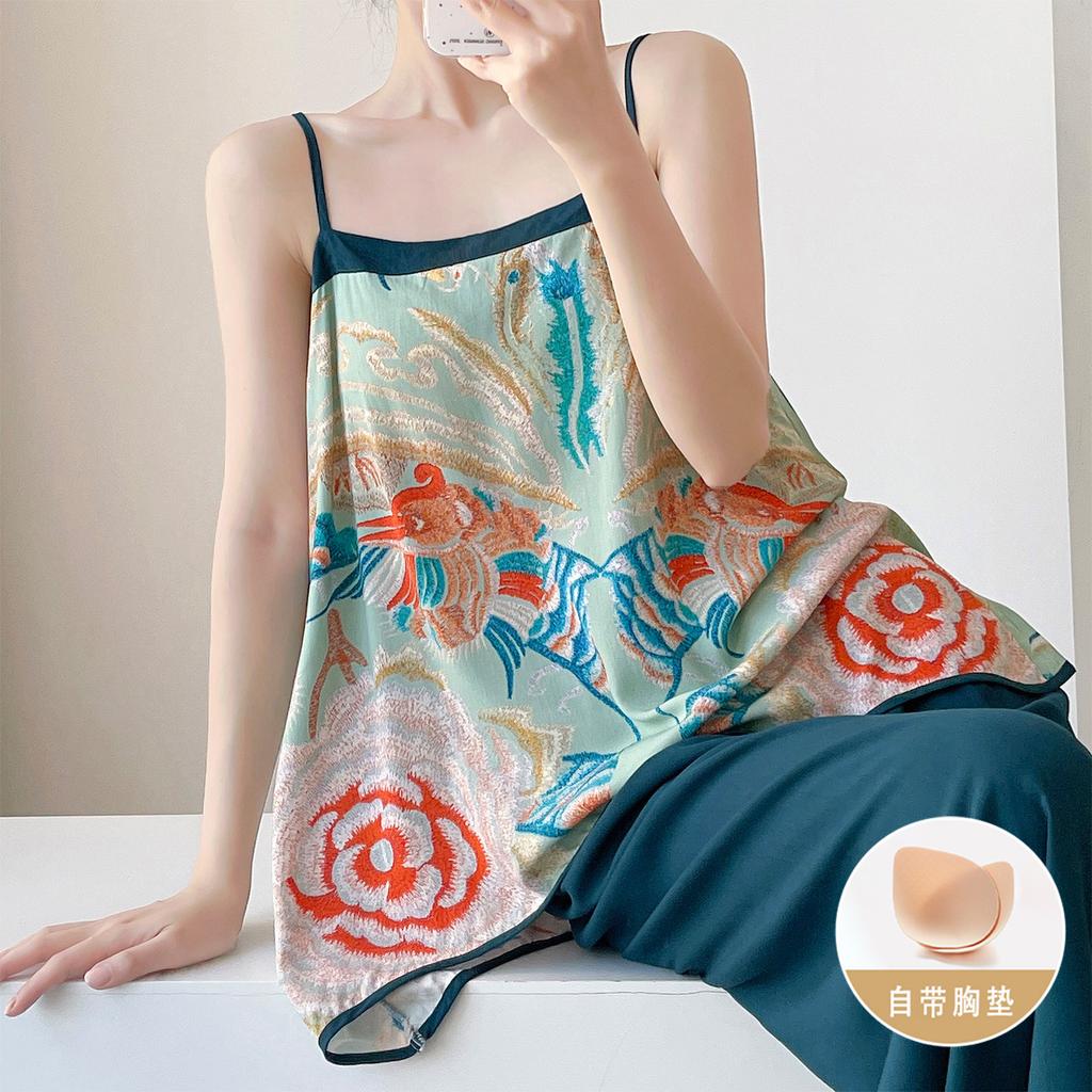 With chest pads, suspenders, pajamas, women's summer cotton and silk, Tang people can wear loungewear outside, new Chinese style, anti-bumping suit