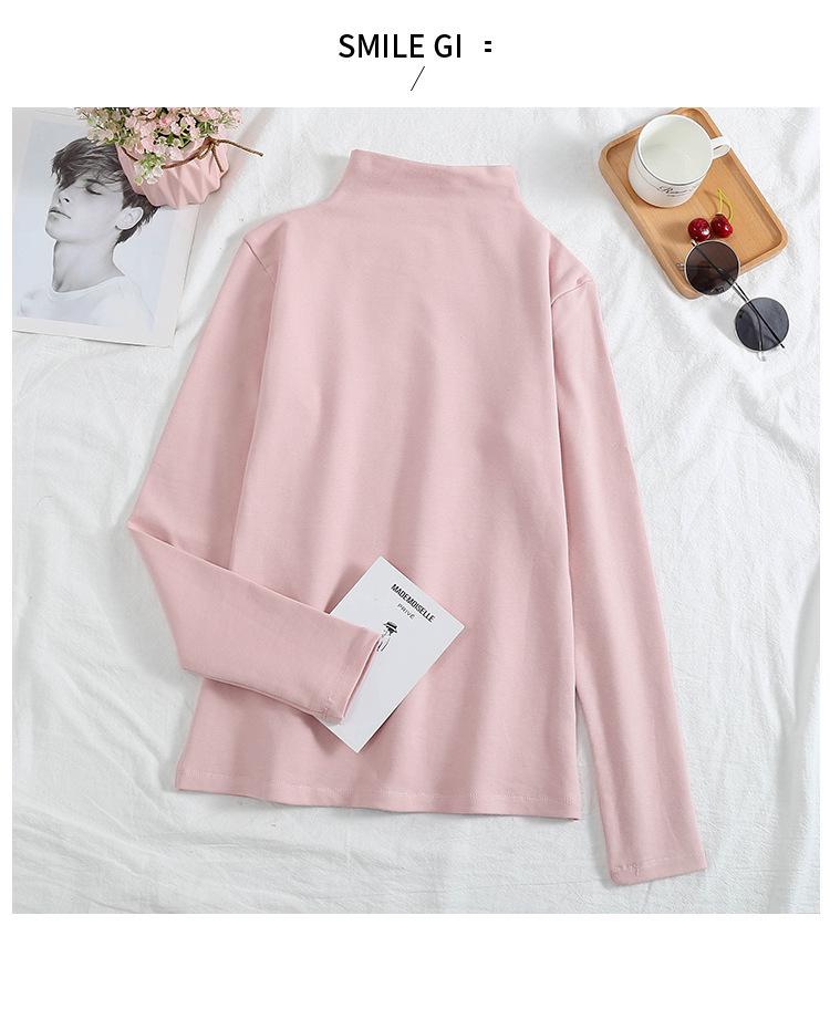 2024 Women's Korean Style Solid Color Plus Velvet Long Sleeve T-Shirt, Autumn/Winter