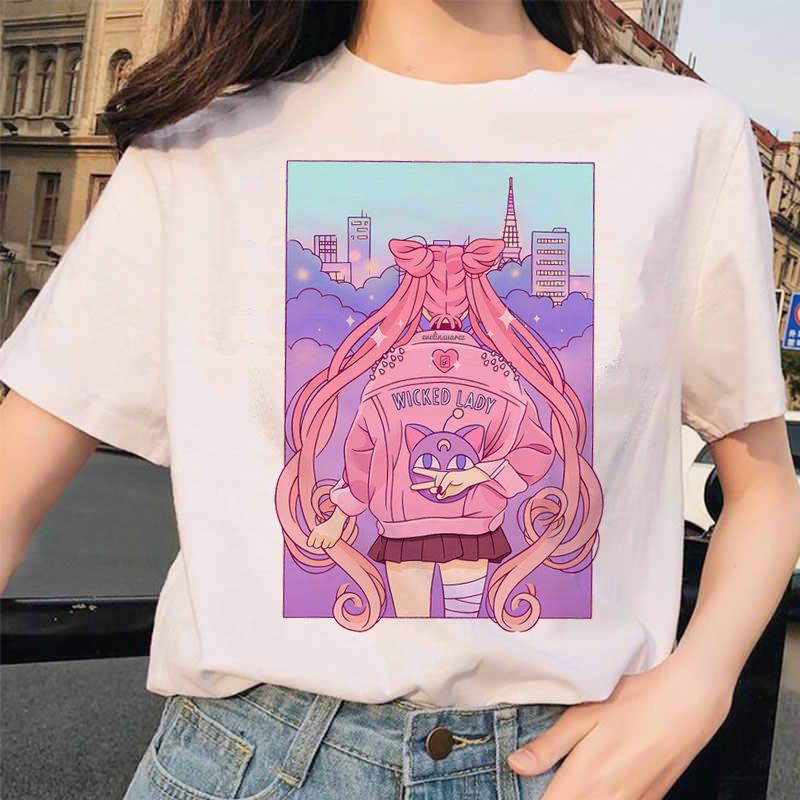 Сейлор Мун 90S Забавная футболка Harajuku Одежда Футболка Эстетическая кошка Аниме Женская милая женская футболка