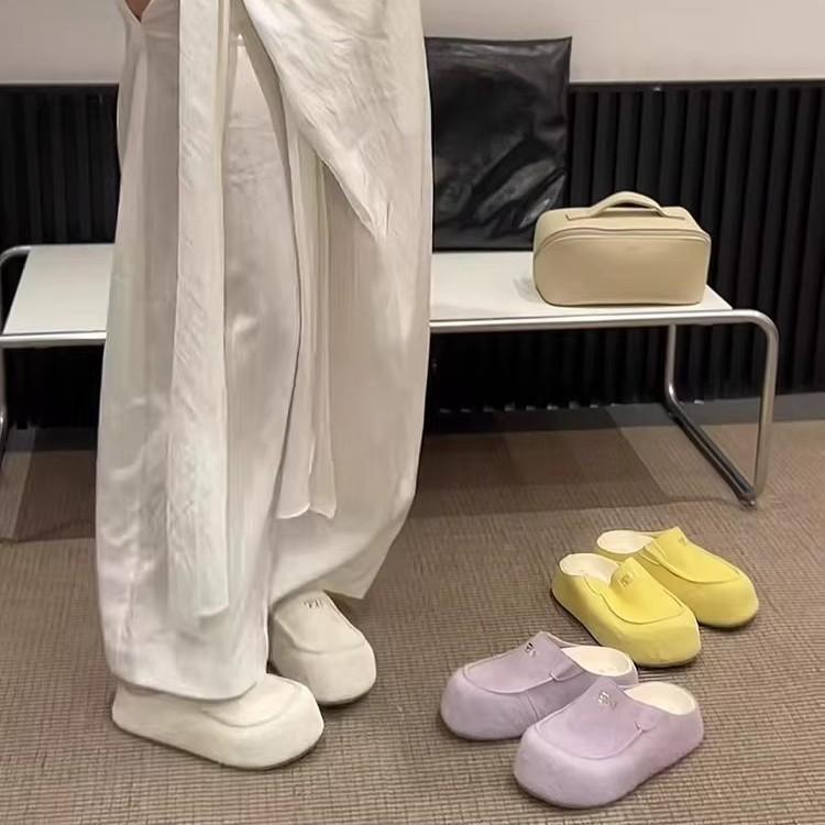 Small Man Increases Height 5cm Old Money Wind Thick-soled Half Slippers Women's Summer 2025 New Korean Version Bag Head Boken Shoes