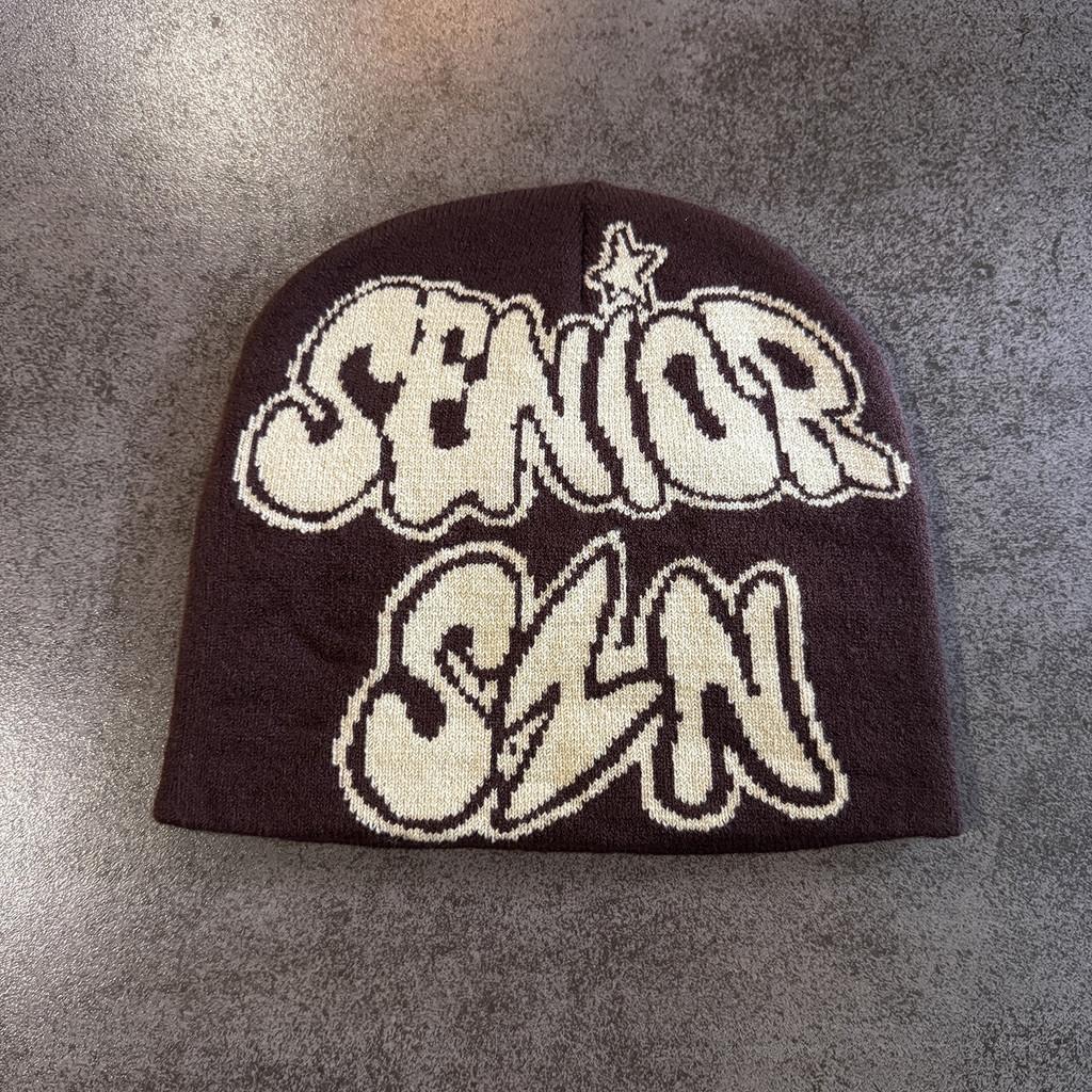 Vintage Letter Knit Hat For Men Women Winter Warm Beanie With No Brim Street Style