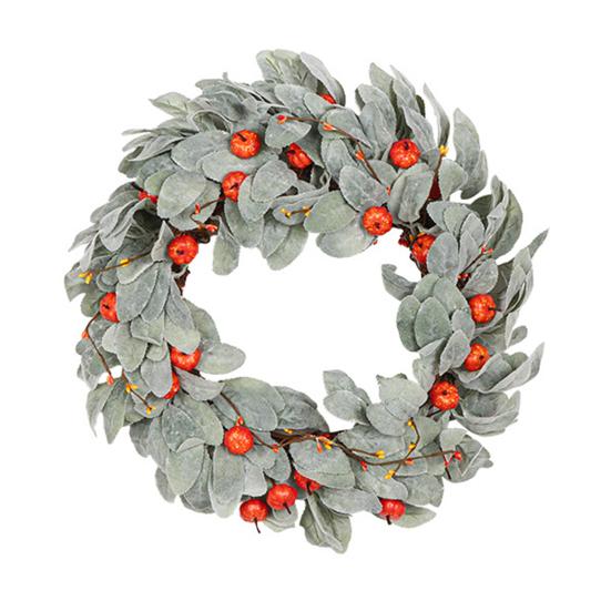 Autumn Wreath Faux White Pumpkin Maple Leaf Pine Cone Berry Wreath Handmade Farmhouse Wreath Fall Decoration for Home Thanksgiving Harvest Outdoor