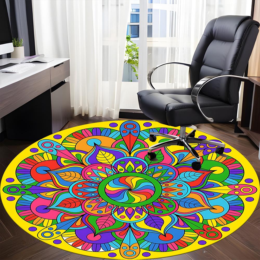 1pc Mandala Psychedelic Office Round Rug, Non-slip, Soft and Durable Office Rug for Interior Decoration, Perfect for Office, Beautiful Decoration yy26