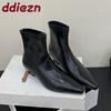 Fashion Silver Female Low Heel Women Ankle Stretch Boots Zippers Fashion Pointed Toe Ladies Modern Short Boots Pumps Shoes