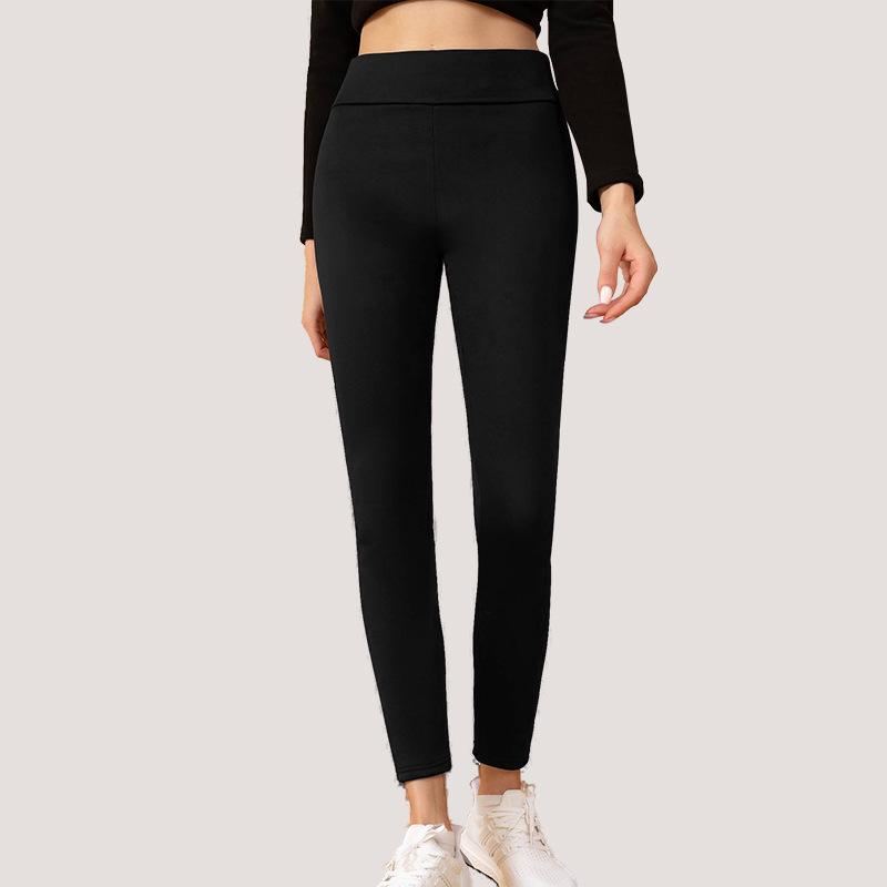 Plus Size Lamb Wool Pocket Leggings - Velvet Lined, Slim-Fit, Mid-Waist Warm Cuffed Pants