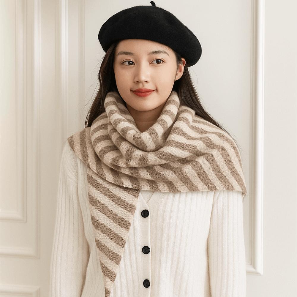 Plush Striped Scarf Korean Style Cape Wraps Fashion Knitted Triangle Scarf Women/Men