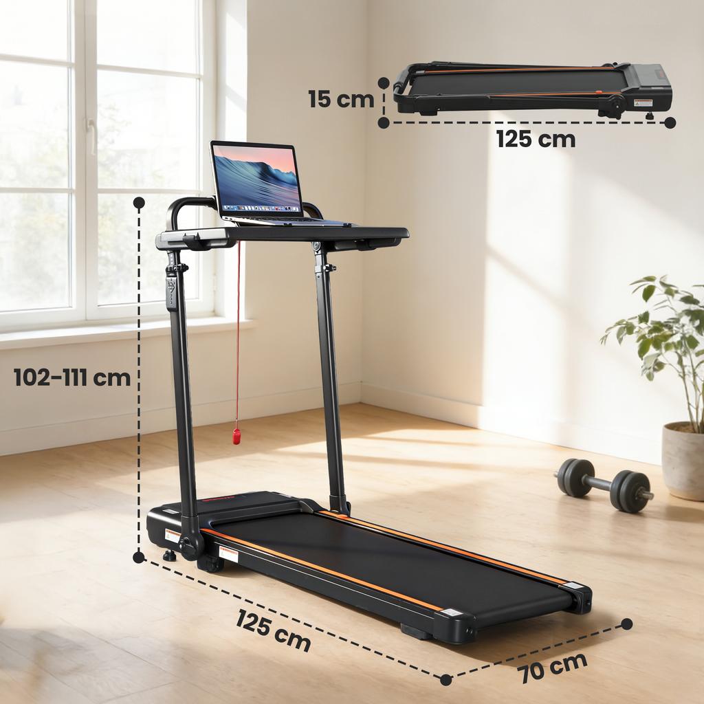Foldable Treadmill With Removable Desk 2.5HP 1 12 KM H LED Display Handlebar And Mobile Phone Holder Black