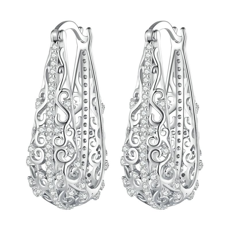 BAMOER 925 Sterling Silver Decorative Vine Hollow Pattern Hoop Earrings Waterdrop Shape Ear Buckles for Women Luxury Jewelry