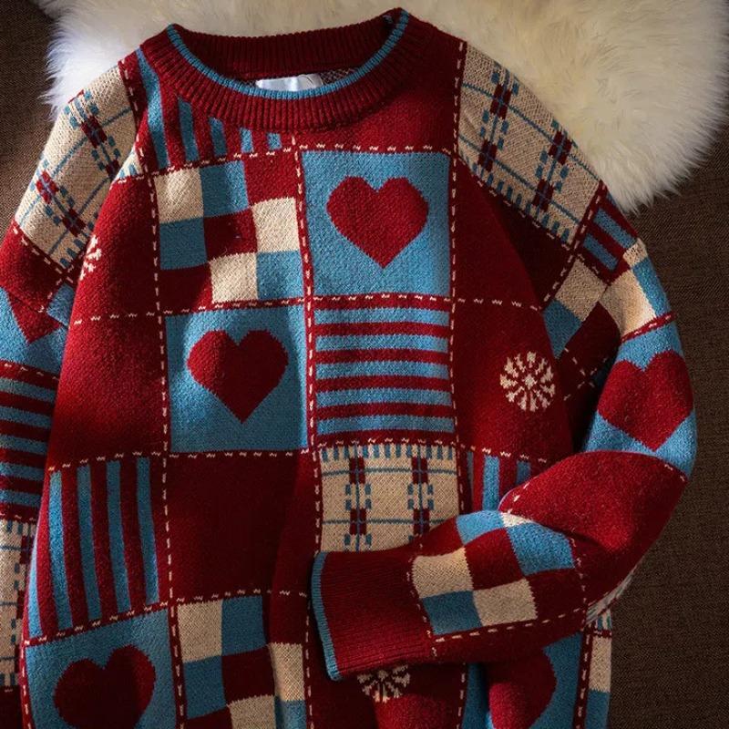 New Winter Love Small Red Sweater Couples Wear Lazy Wind Jacket Jacket Men Soft Waxy Sweater