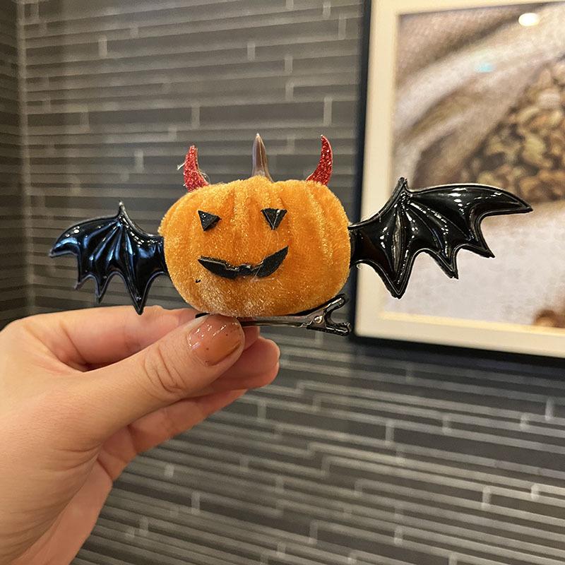 Kids' Halloween Hair Accessories: One-Eyed Pumpkin Bat Clip & Headband