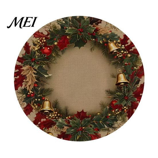 Anti Scald Table Cover Round Christmas Placemat, 14 Inch Festive Pattern Slip Tabletop Protector, Decorative Heat Insulation Mat Place for Dining