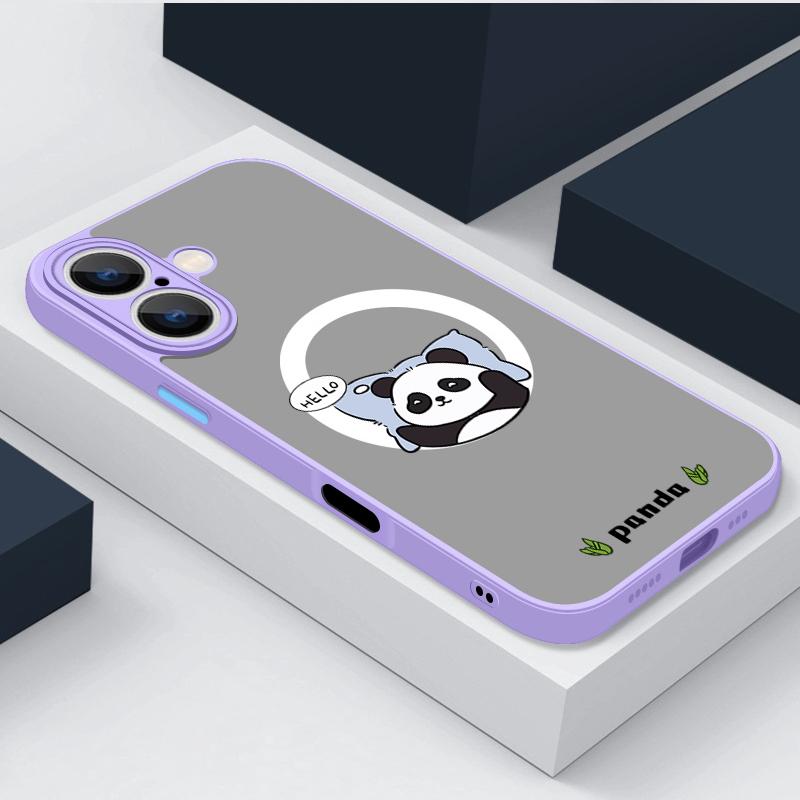 Магнитный чехол с рисунком спящей панды для iPhone 16 Pro 15 14 Plus 13 12 Pro Max 11, ударопрочный, прозрачный, с мягкими краями, акриловый, жесткий, защитный чехол для линз