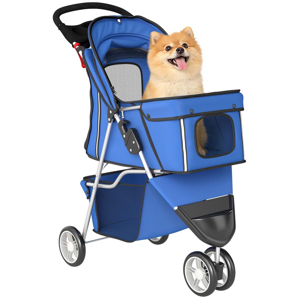 3 Wheel Pet Stroller for Small and Miniature Dogs, Blue
