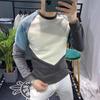 Simplicity Autumn Winter New Men  O-Neck Contrast Color Patchwork Fashion Trend Plus Velvet Loose Long Sleeve Sweatshirts Tops