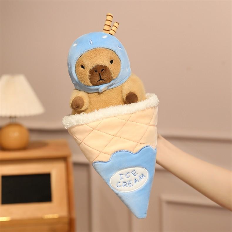 Cream Ice Strawberry Capybara Cute Cartoon Plush Doll Toy Bedroom Decoration