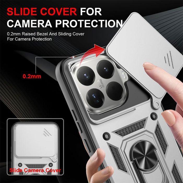 Hard Case - E.F.CONNECTION - for Xiaomi 15T Pro - with Ring and Camera Protection - Silver - 2 Glasses