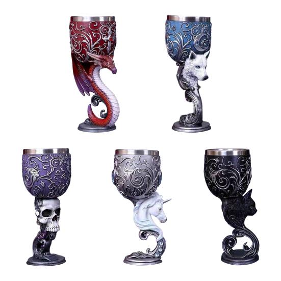 Бокал для вина «Дракон» Кубок для кошки Готический мрачный кубок из нержавеющей стали и смолы Декоративная барная стойка для Хэллоуина