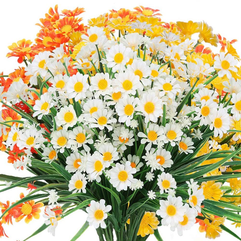 Artificial Daisy Bouquet 7 Stems PVC Fake Flowers for Home Wedding Porch Party Decor Realistic Floral Arrangement Centerpieces