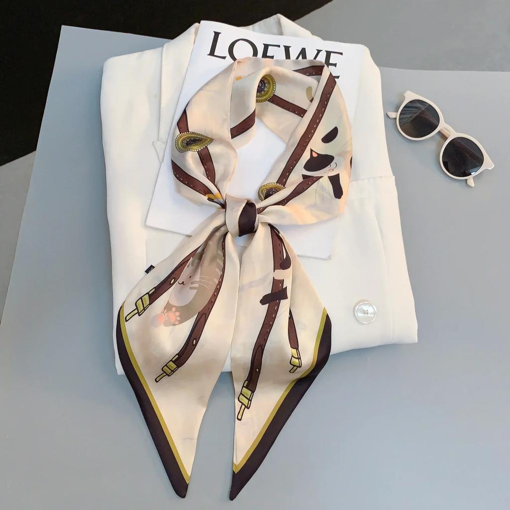 Luxury Design Zebra In Flowers Women Scarf Luxury Silk Scarf Fashion Hair Headband Foulard Skinny Bag Scarves Neckerchief Lady