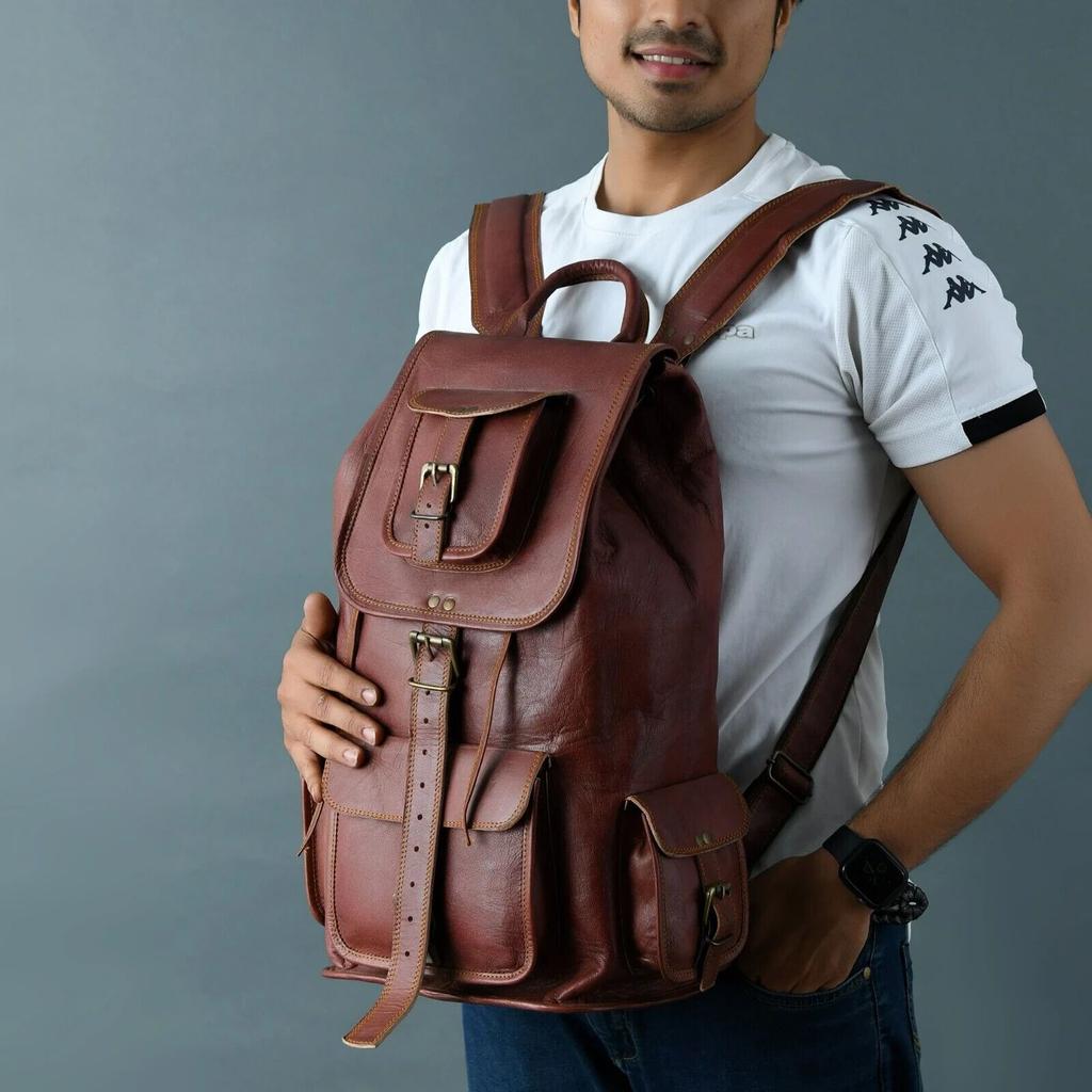 Handmade Leather Backpack Laptop Rucksack Men Women Vintage Brown Travelling Bag