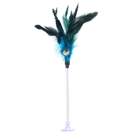 Funny Pet Cat Feather Bell Spring Suction Cup Elastic Playing Interactive Toy