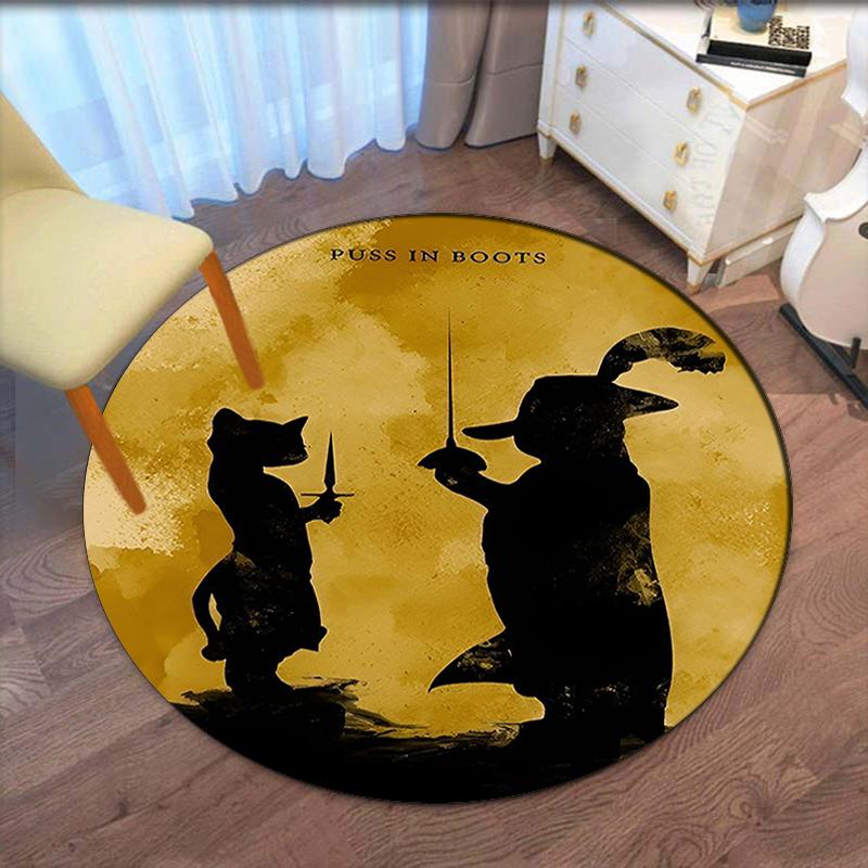 Puss In Boots Printed Round Rug Carpet Chair Rug Area Rug Entryway Doormats,for Office Chair Living Room Bedroom Kitchen Room.