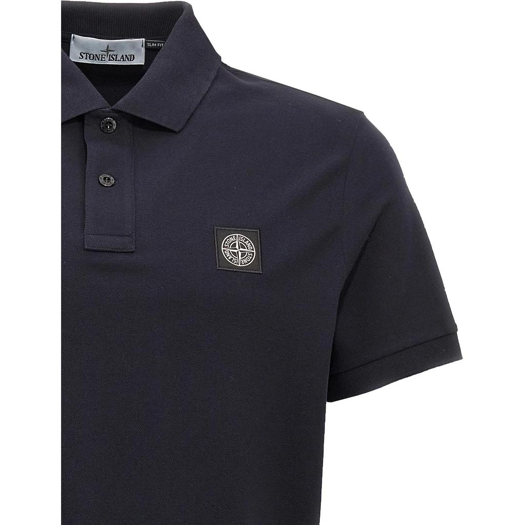 STONE ISLAND Однотонная футболка-поло с нашивкой-логотипом Мужские топы Темно-синий 81152SC17-A0020