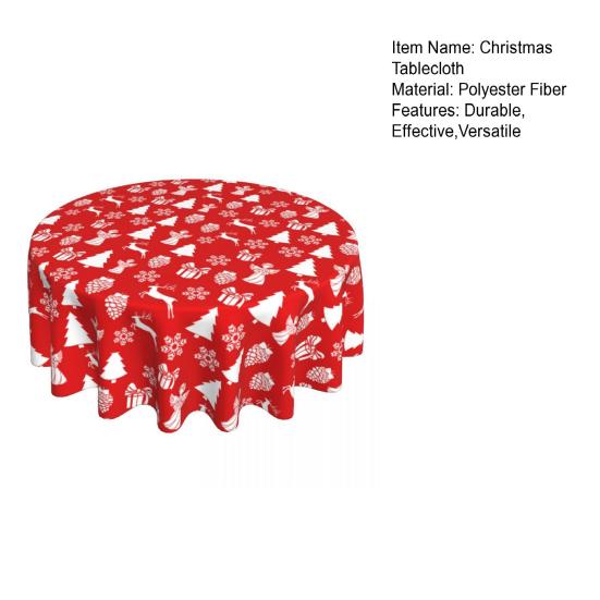 Christmas Red Tablecloth with Holiday Prints 150cm Round Polyester Tablecloth Stain-Resistant & Fade-Proof Dinner Cloth for Indoor Outdoor Use